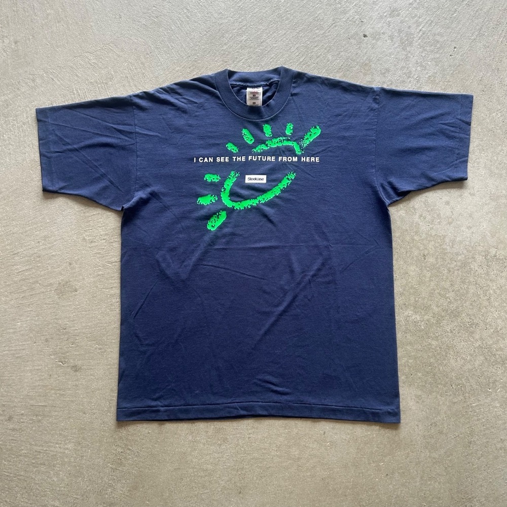 Vintage 90s Steelcase Shirt Size XL Navy Blue I Can See The Future From Here
